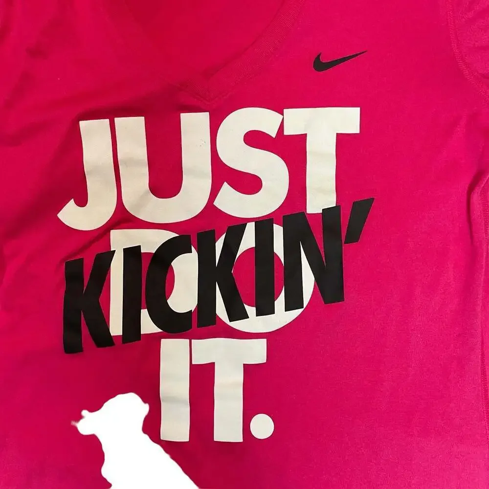 Nike Dri-Fit Just Kickin It Graphic T-Shirt Womens Medium Pink Athletic Tee